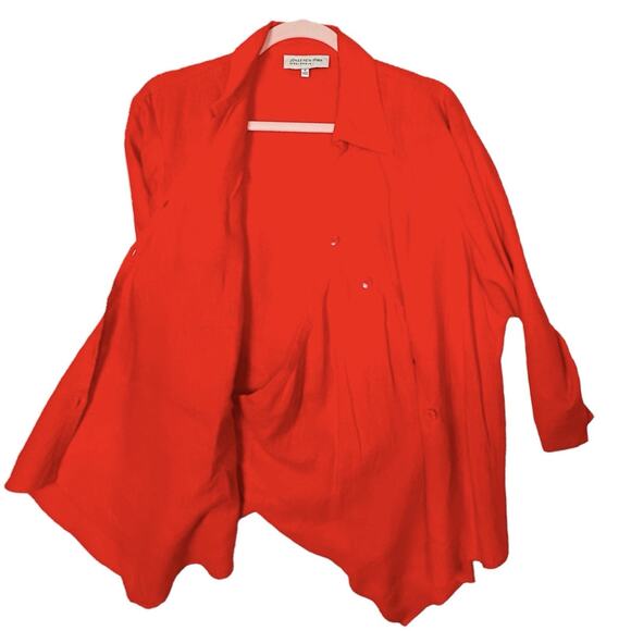 Jones NY Sz 1X Linen Shirt Top Red Asymmetric Button Front Lightweight - Picture 4 of 13